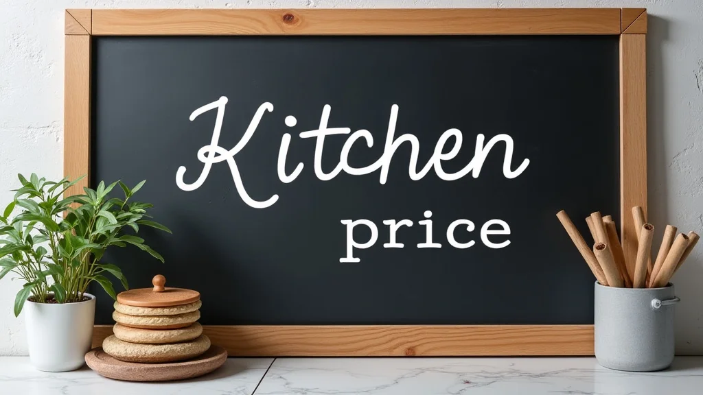 The image shows a modern kitchen with a framed chalkboard wall decor, illustrating the topic of Kitchen Chalkboard Wall Decor Price Guide.