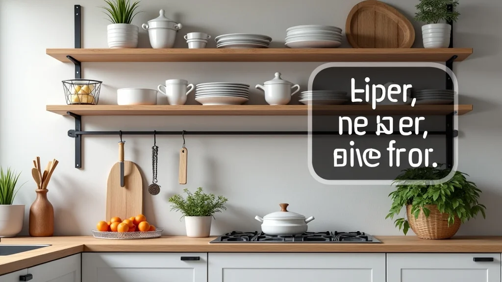 The image shows a modern kitchen with sleek wall shelves, illustrating a Kitchen Wall Shelf Price Guide.