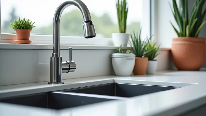 This image shows a modern kitchen sink mixer tap, illustrating factors in understanding mixer tap prices.